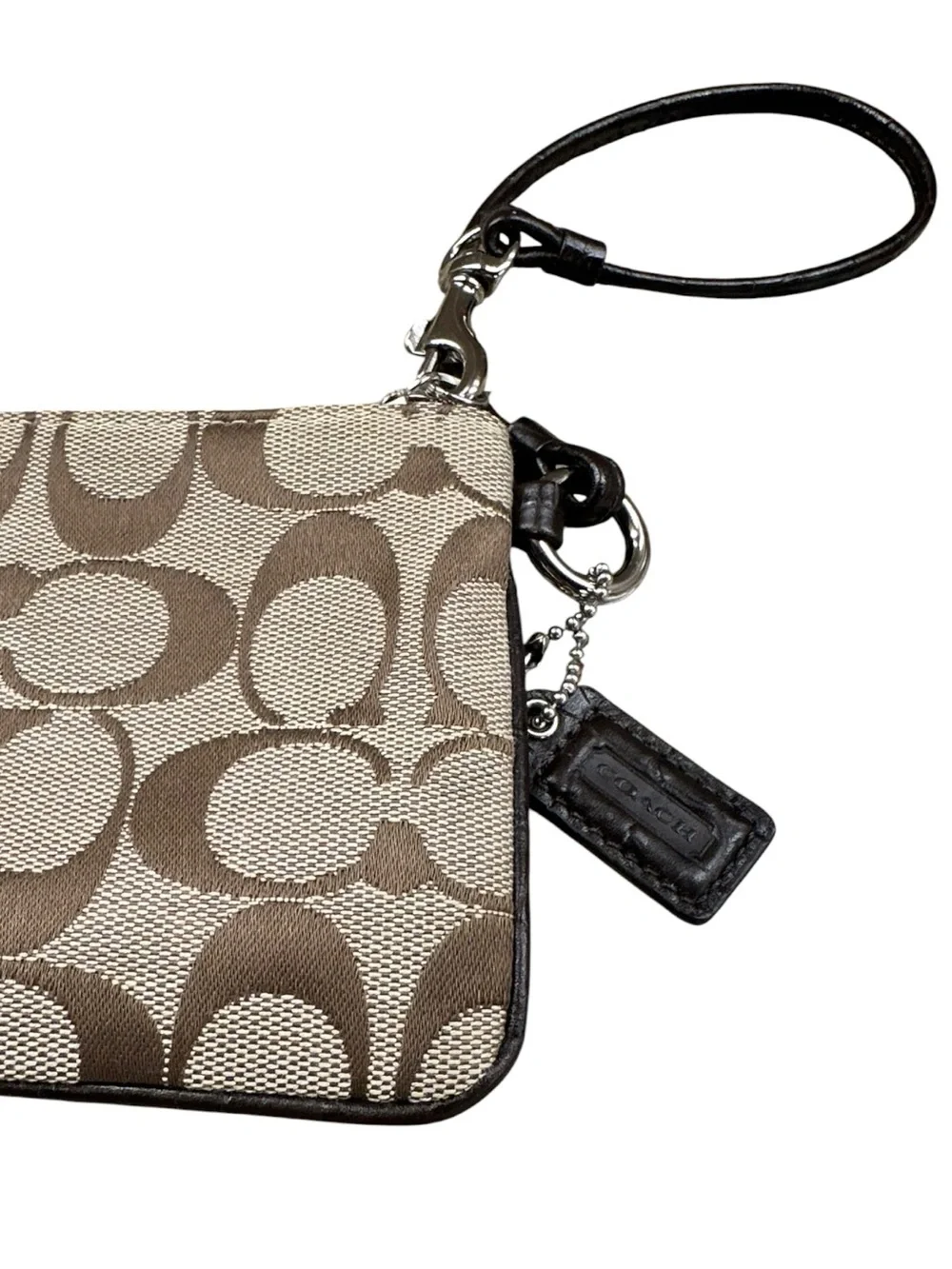 Coach Signature C Canvas Wristlet Khaki Brown Stagecoach Logo Y2K w/ hangtag